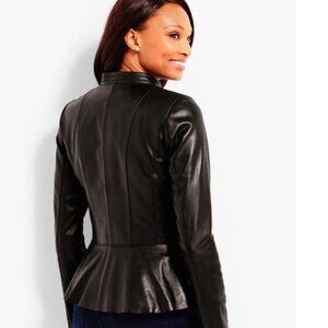 Talbots Black Leather Peplum Zip Jacket Lamb Skin Soft Buttery Leather Size 14P